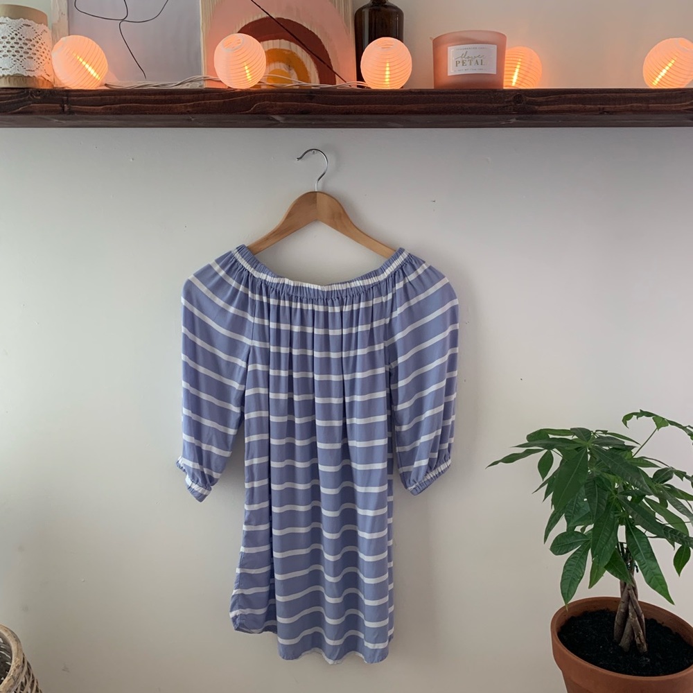 Striped Off-shoulder Blue/White mini dress